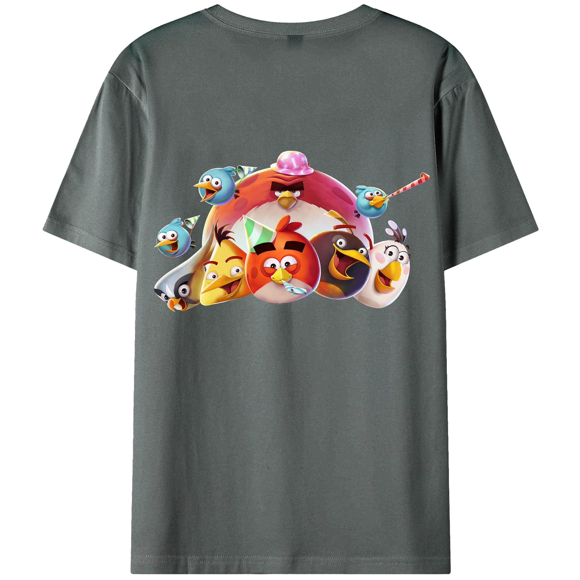 （画像用） Angry Birds アングリーバード 綿100％ メンズ半袖Tシャツ（バックプリント） 通気性